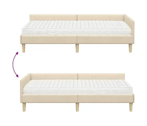 Stūra Gultas Rāmis Ar Matrači Cits 2 Pcs Krēmkrāsa Audums Vidaxl