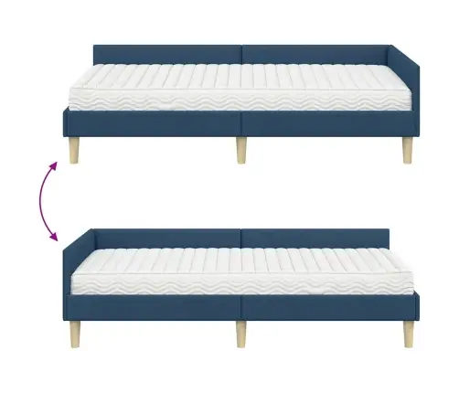 Stūra Gultas Rāmis Ar Matrači Cits 2 Pcs Zila Audums Vidaxl