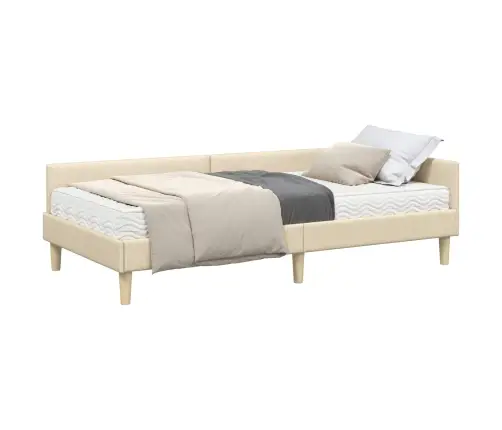 Stūra Gultas Rāmis Ar Matrači Cits 2 Pcs Krēmkrāsa Audums Vidaxl