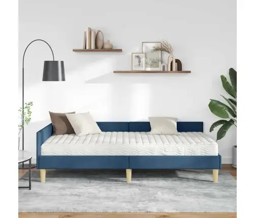 Stūra Gultas Rāmis Ar Matrači Cits 2 Pcs Zila Audums Vidaxl
