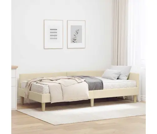 Kampinė Lovos Konstrukcija Su Čiužiniu 2 Pcs Kreminė Audinys