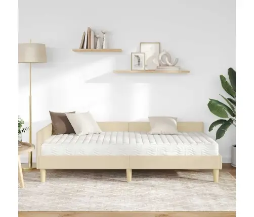 Kampinė Lovos Konstrukcija Su Čiužiniu 2 Pcs Kreminė Audinys
