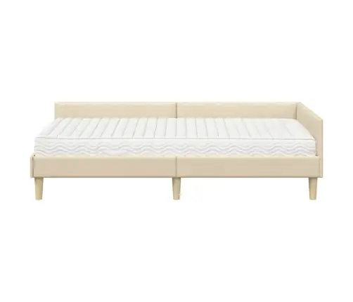 Kampinė Lovos Konstrukcija Su Čiužiniu 2 Pcs Kreminė Audinys