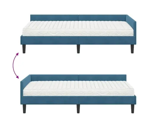 Stūra Gultas Rāmis Ar Matrači Cits 2 Pcs Zila Samts Vidaxl