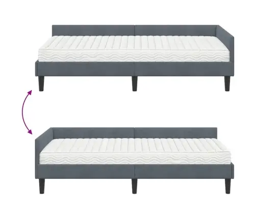 Stūra Gultas Rāmis Ar Matrači Cits 2 Pcs Pelēka Samts Vidaxl