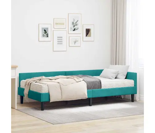 Stūra Gultas Rāmis Ar Matrači Cits 2 Pcs Tirkīzzila Samts Vidaxl