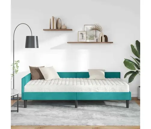 Stūra Gultas Rāmis Ar Matrači Cits 2 Pcs Tirkīzzila Samts Vidaxl
