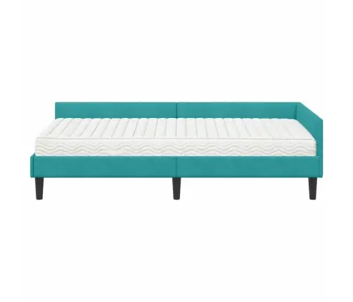 Stūra Gultas Rāmis Ar Matrači Cits 2 Pcs Tirkīzzila Samts Vidaxl