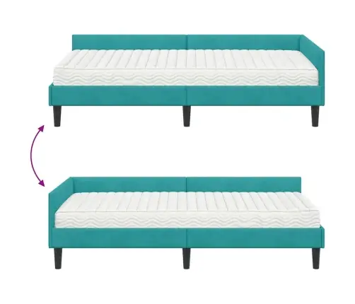 Stūra Gultas Rāmis Ar Matrači Cits 2 Pcs Tirkīzzila Samts Vidaxl