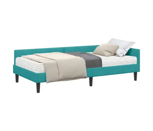 Stūra Gultas Rāmis Ar Matrači Cits 2 Pcs Tirkīzzila Samts Vidaxl