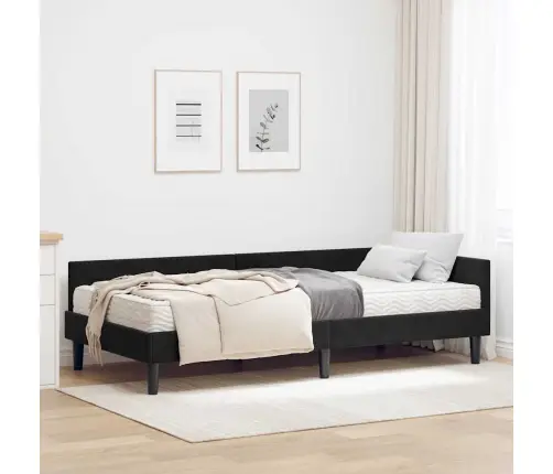 Kampinė Lovos Konstrukcija Su Čiužiniu Kita 2 Pcs Juoda Aksomas