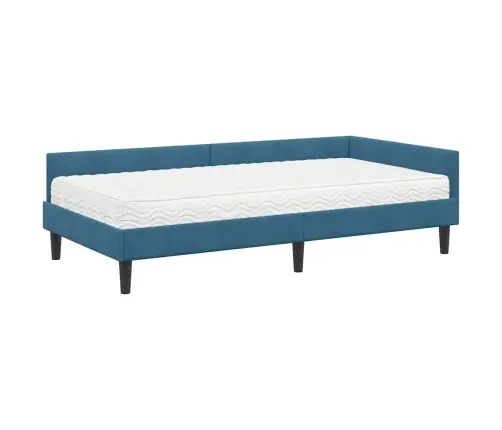 Kampinė Lovos Konstrukcija Su Čiužiniu 2 Pcs Mėlyna Aksomas