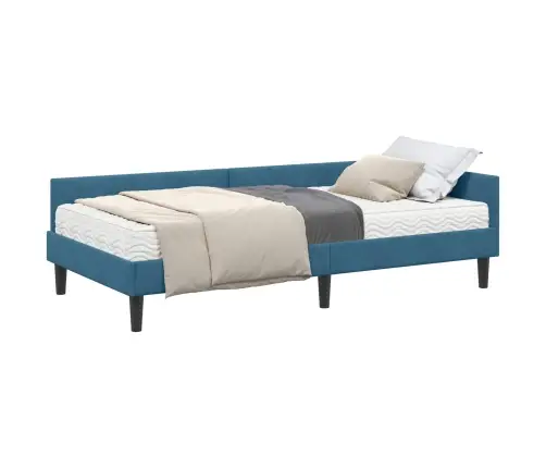 Kampinė Lovos Konstrukcija Su Čiužiniu 2 Pcs Mėlyna Aksomas