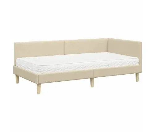 Stūra Gultas Rāmis Ar Matrači Cits 2 Pcs Krēmkrāsa Audums Vidaxl