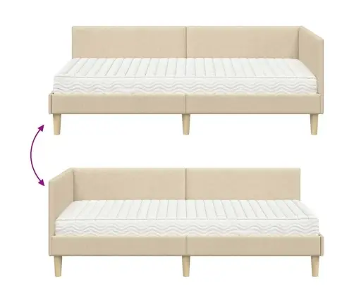 Stūra Gultas Rāmis Ar Matrači Cits 2 Pcs Krēmkrāsa Audums Vidaxl