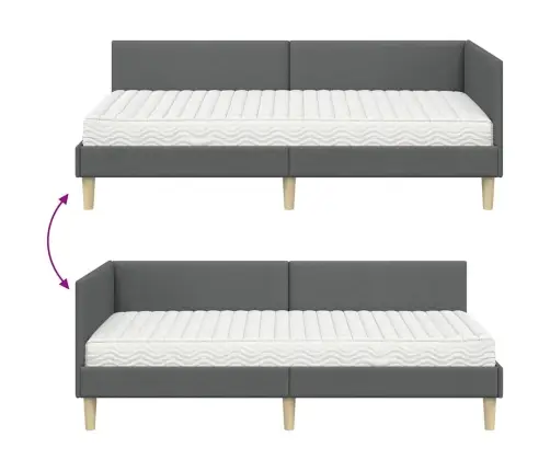 Stūra Gultas Rāmis Ar Matrači Cits 2 Pcs Pelēka Audums Vidaxl