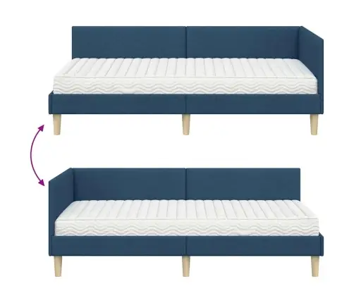 Stūra Gultas Rāmis Ar Matrači Cits 2 Pcs Zila Audums Vidaxl