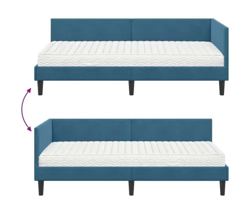 Stūra Gultas Rāmis Ar Matrači Cits 2 Pcs Zila Samts Vidaxl