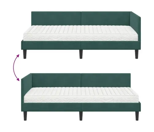 Stūra Gultas Rāmis Ar Matrači Cits 2 Pcs Zaļa Samts Vidaxl