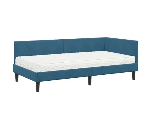 Kampinė Lovos Konstrukcija Su Čiužiniu 2 Pcs Mėlyna Aksomas