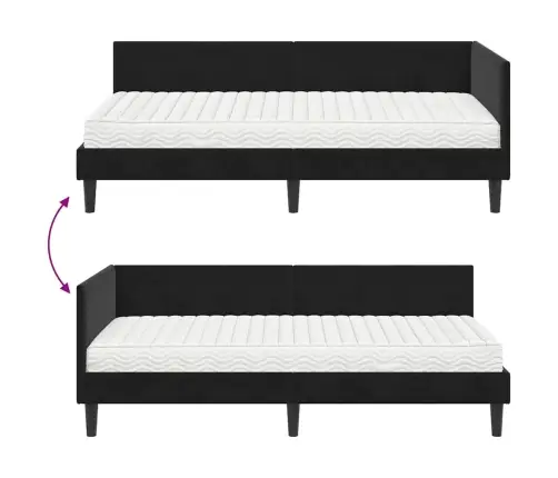 Stūra Gultas Rāmis Ar Matrači Cits 2 Pcs Melna Samts Vidaxl