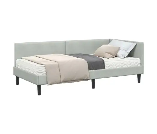 Stūra Gultas Rāmis Ar Matrači Cits 2 Pcs Gaiši Pelēka Samts Vidaxl