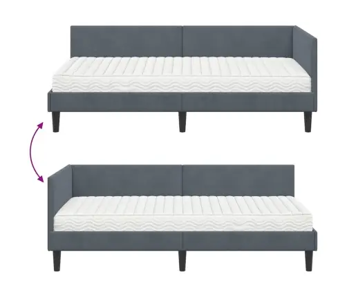 Stūra Gultas Rāmis Ar Matrači Cits 2 Pcs Pelēka Samts Vidaxl