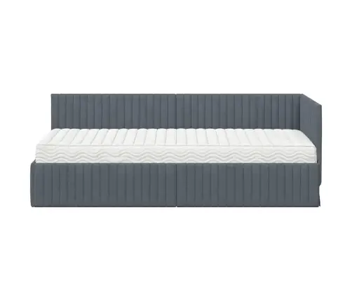 Stūra Gultas Rāmis Ar Matrači 2 Pcs Pelēka Samts Vidaxl