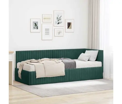 Kampinė Lovos Konstrukcija Su Čiužiniu 2 Pcs Žalia Aksomas