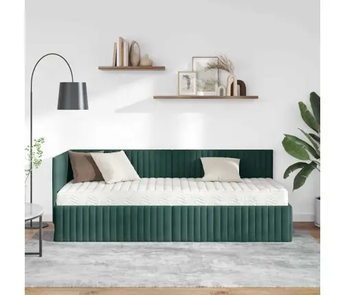 Kampinė Lovos Konstrukcija Su Čiužiniu 2 Pcs Žalia Aksomas