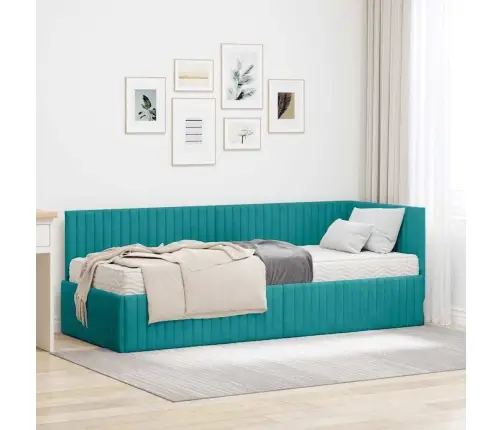 Nurgavoodi Raam Koos Madratsiga Peaga 2 Pcs Türkiis Samet