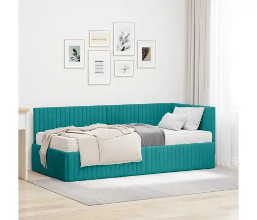 Stūra Gultas Rāmis Ar Matrači 2 Pcs Tirkīzzila Samts Vidaxl