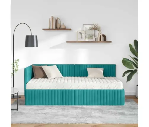 Stūra Gultas Rāmis Ar Matrači 2 Pcs Tirkīzzila Samts Vidaxl