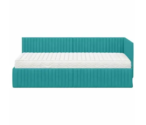 Stūra Gultas Rāmis Ar Matrači 2 Pcs Tirkīzzila Samts Vidaxl