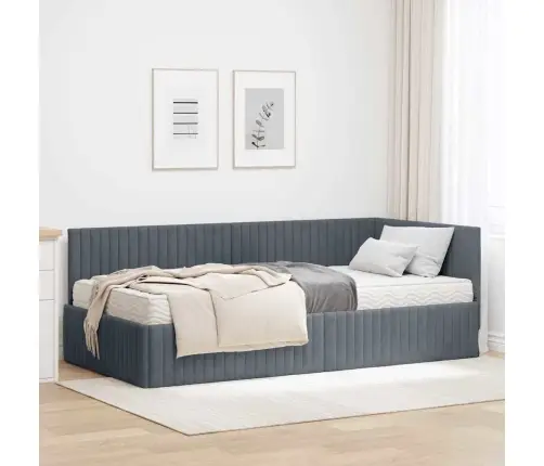 Stūra Gultas Rāmis Ar Matrači 2 Pcs Pelēka Samts Vidaxl