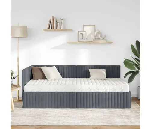 Stūra Gultas Rāmis Ar Matrači 2 Pcs Pelēka Samts Vidaxl