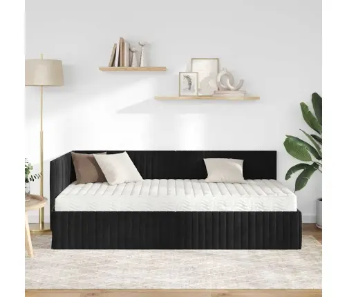 Stūra Gultas Rāmis Ar Matrači Ar Galvas Klāju 2 Pcs Melna Samts Vidaxl