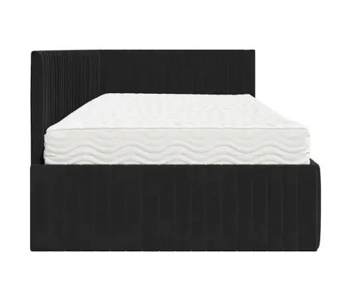 Stūra Gultas Rāmis Ar Matrači Ar Galvas Klāju 2 Pcs Melna Samts Vidaxl