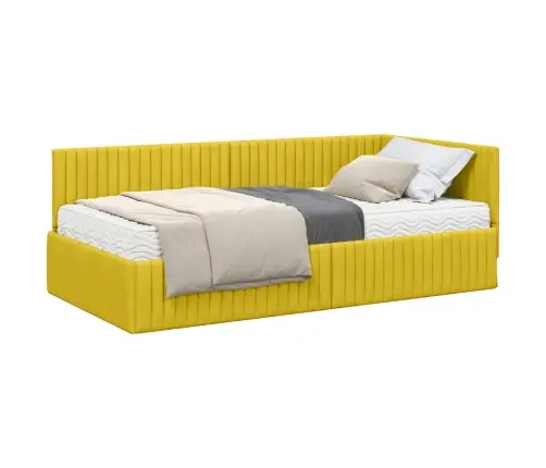 Stūra Gultas Rāmis Ar Matrači 2 Pcs Dzeltena Samts Vidaxl