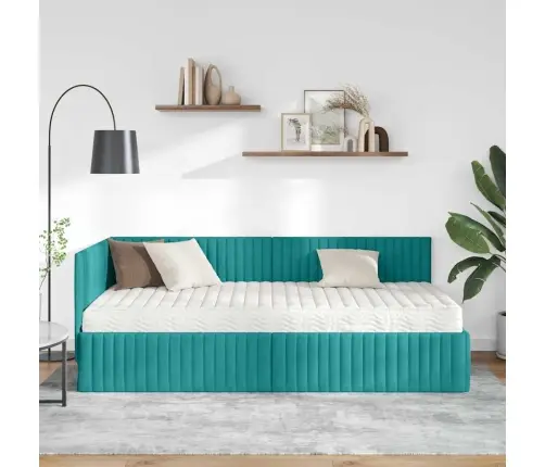 Stūra Gultas Rāmis Ar Matrači 2 Pcs Tirkīzzila Samts Vidaxl