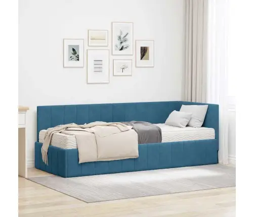 Kampinė Lovos Konstrukcija Su Čiužiniu 2 Pcs Mėlyna Aksomas