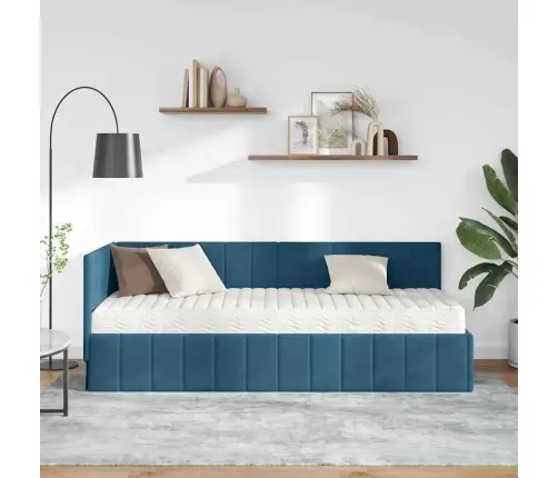 Kampinė Lovos Konstrukcija Su Čiužiniu 2 Pcs Mėlyna Aksomas