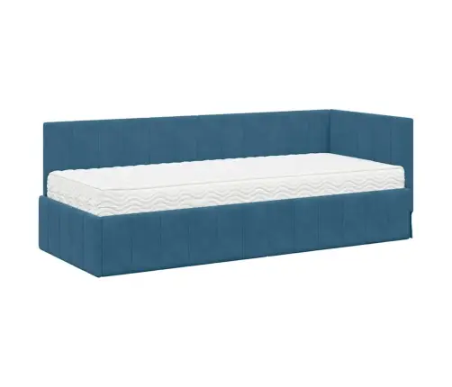 Kampinė Lovos Konstrukcija Su Čiužiniu 2 Pcs Mėlyna Aksomas