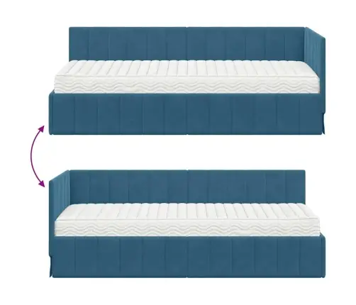 Kampinė Lovos Konstrukcija Su Čiužiniu 2 Pcs Mėlyna Aksomas