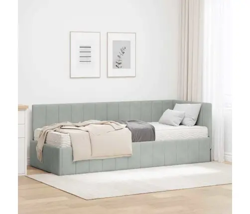 Stūra Gultas Rāmis Ar Matraci Gaiši Pelēka 80 X 200 Cm Samts Vidaxl