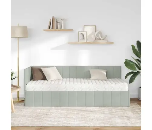 Stūra Gultas Rāmis Ar Matraci Gaiši Pelēka 80 X 200 Cm Samts Vidaxl