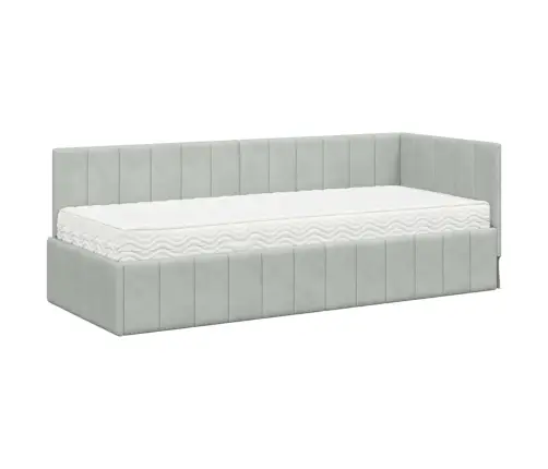 Stūra Gultas Rāmis Ar Matraci Gaiši Pelēka 80 X 200 Cm Samts Vidaxl