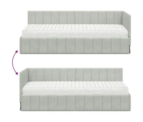 Stūra Gultas Rāmis Ar Matraci Gaiši Pelēka 80 X 200 Cm Samts Vidaxl