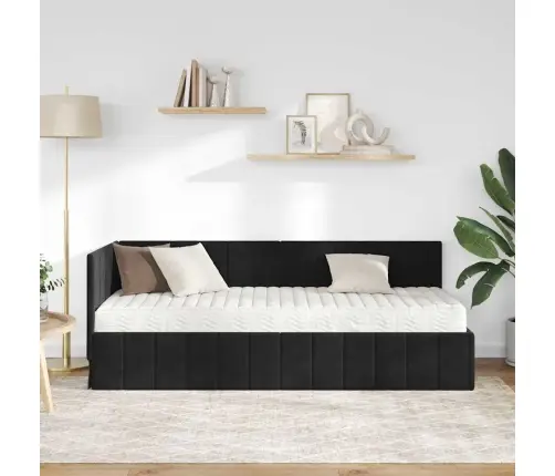 Stūra Gultas Rāmis Ar Matraci Melna 80 X 200 Cm Samts Vidaxl