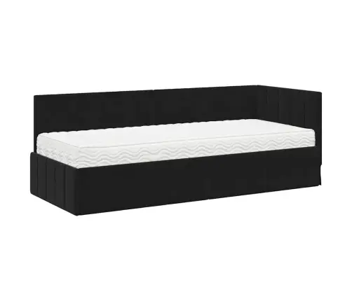 Stūra Gultas Rāmis Ar Matraci Melna 80 X 200 Cm Samts Vidaxl